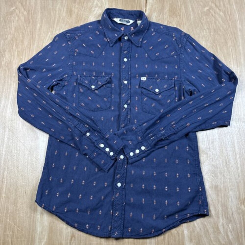 Salt Valley Western Men's Small Long Sleeve Blue Aztec Pearl Snap Up Shirt